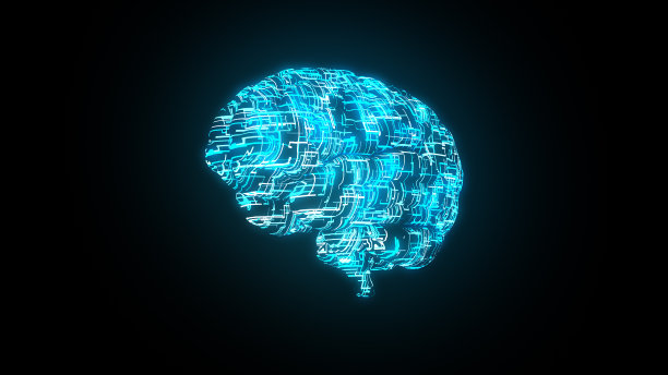 元大脑，3D渲染人类大脑与发光的彩色表面图片下载