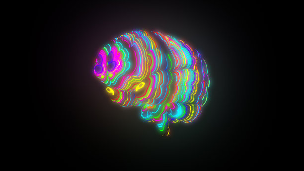 元大脑，3D渲染人类大脑与发光的彩色表面图片下载