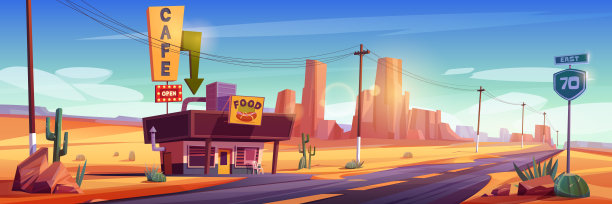 沙漠路上的咖啡馆图片下载