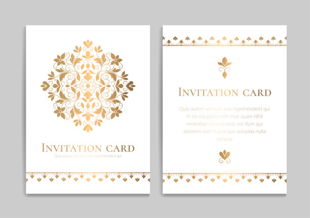 白色和金色的豪华邀请卡设计与矢量装饰图案。的模板。可用于背景和墙纸。优雅经典的矢量元素非常适合装饰。图片下载