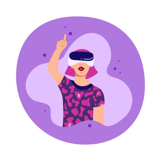 戴VR眼镜的少女。元宇宙概念。虚拟现实游戏技术。扁平风格矢量插画图片下载