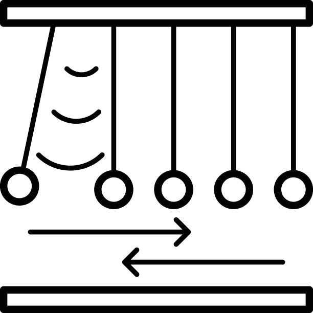 牛顿摇篮矢量线图标设计，生物化学符号，生物过程标志，生物科学和工程股票说明，动量守恒概念图片下载