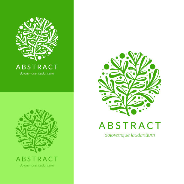 抽象的绿色徽章，叶子呈圆形。可用于珠宝、美容和时尚行业。伟大的标志，字母组合，邀请，传单，菜单，背景，或任何想要的想法。图片下载