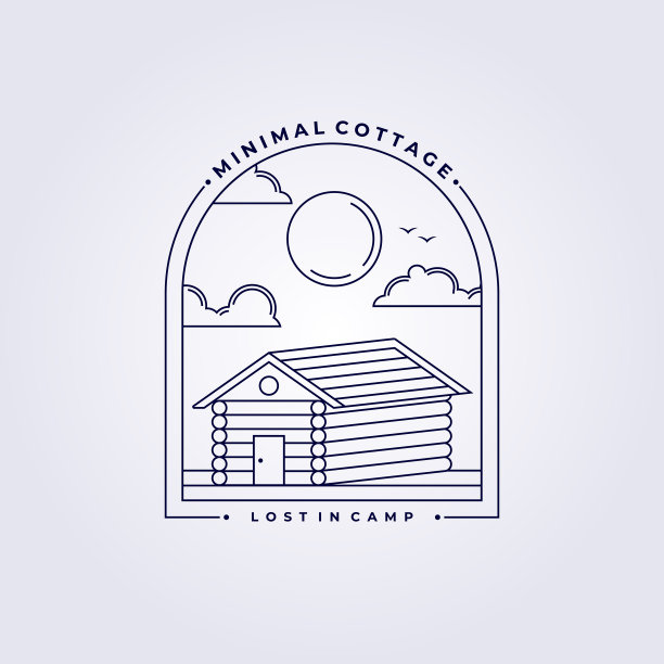 简单的线条小屋标志小屋住宿宅基地矢量插图谷仓设计图片下载