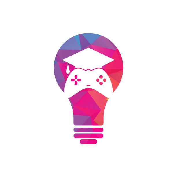 游戏教育灯泡形状概念矢量标志设计。图片下载