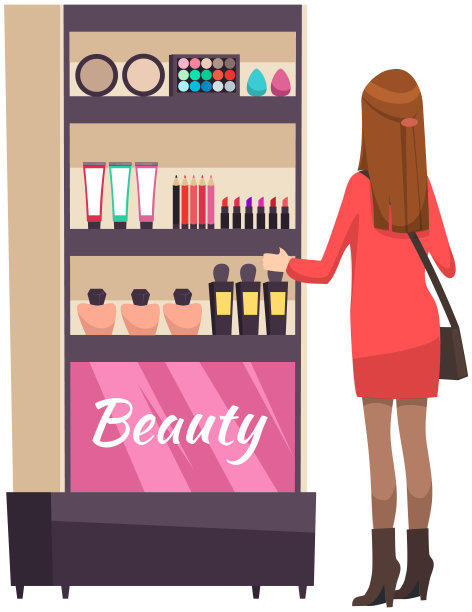 女孩在衣橱里挑选护肤品。一位女士在看货架上的化妆品图片下载