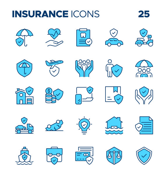 彩色保险图标集。人寿保险，健康和医疗保险符号包。车辆，受益人，维修，业务保险和保护线图标收集图片下载