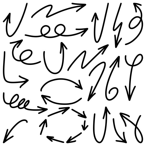 一套手绘矢量箭头涂鸦在白色背景。设计元素矢量插图。图片下载