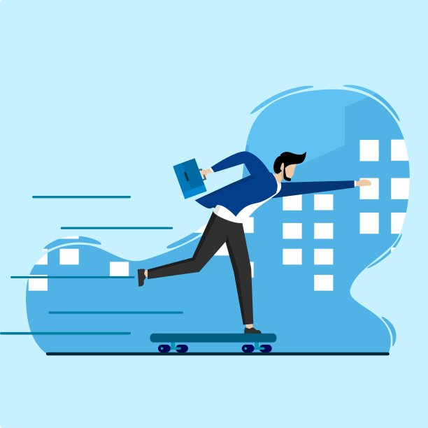 快速商业创新理念。滑滑板的商人图片下载