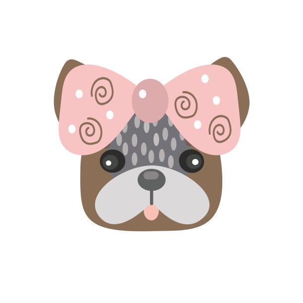 可爱的法国小狗牛头犬脸。有趣的狗脸矢量卡通孤立插图。图片下载
