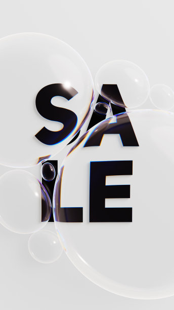 玻璃气泡与彩虹网发光的销售文字。特别优惠促销3d渲染插图图片下载