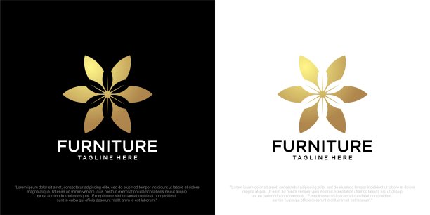 简洁婉约的花徽设计模板。优雅的线条艺术符号设计，矢量插画。图片下载