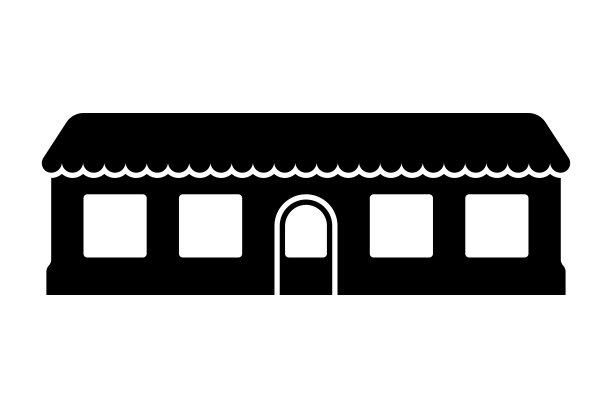 小的一层建筑图标。黑色的轮廓。前视图。矢量简单的平面图形插图。白色背景上的孤立物体。隔离。图片下载