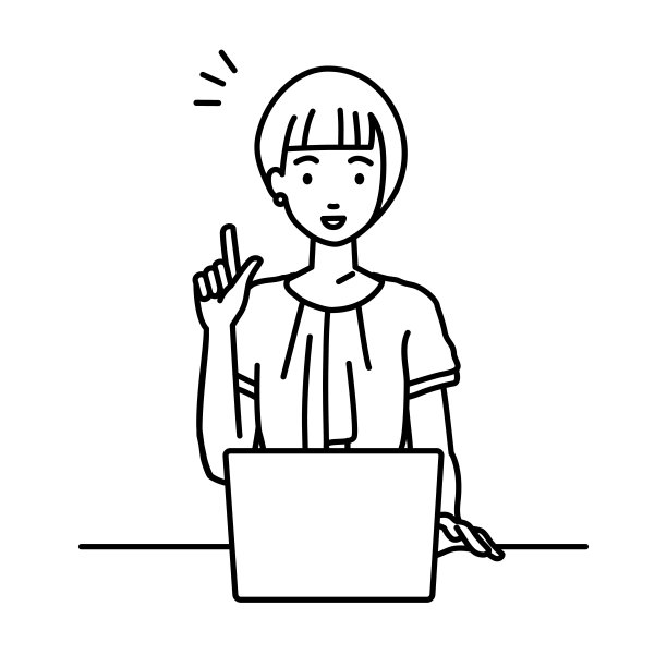 一名穿着休闲工作风格的妇女用笔记本电脑在她的办公桌前用手指着手指想办法图片下载