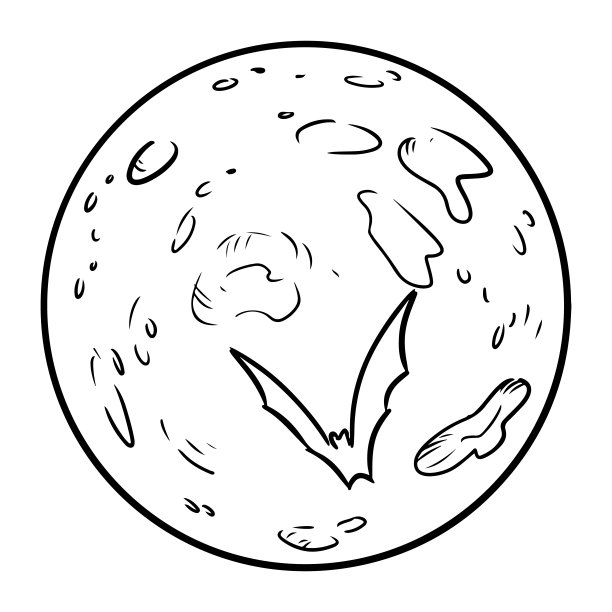 红月亮上有蝙蝠的诡异涂鸦。万圣节漫画风格的手绘元素孤立在白色背景上。矢量图形插图贴纸，印刷，激光切割文件图片下载