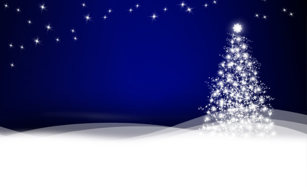 在蓝色雪地背景下闪闪发光的圣诞树图片下载