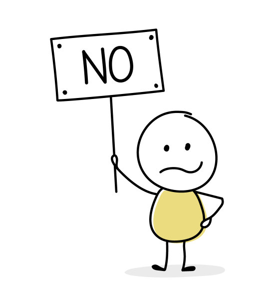 不快乐的卡通漫画与文字在盘子上-不。经营理念。向量图片下载