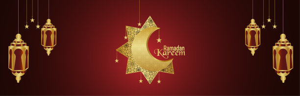 创意金色图案月亮为斋月卡里姆与创意灯笼图片下载