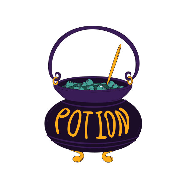 卡通女巫坩埚与绿色魔法药水为万圣节，孤立在白色背景。图片下载