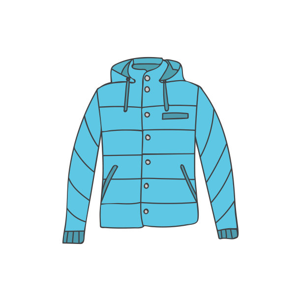男子羽绒服彩色涂鸦插图在矢量。男子羽绒服彩色图标在矢量。冬季夹克插图。图片下载