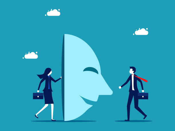 不诚实的行为。不诚实的女商人躲在假面具后面图片下载