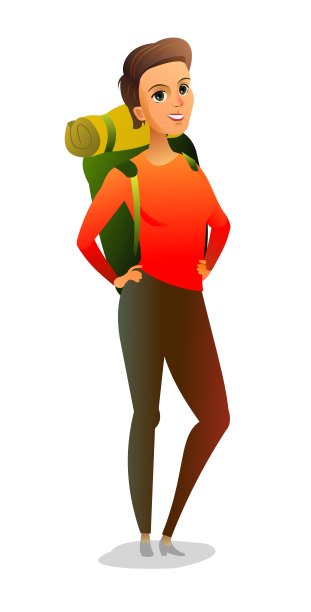 背着背包的女游客。女孩旅行微笑。值得等待。继续旅行。孤立的白色背景。向量。图片下载