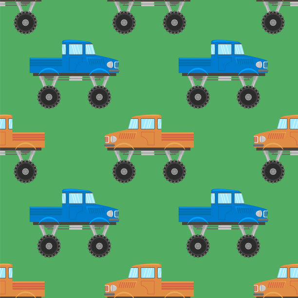 蓝色红色怪物卡车图标孤立在绿色背景图片下载