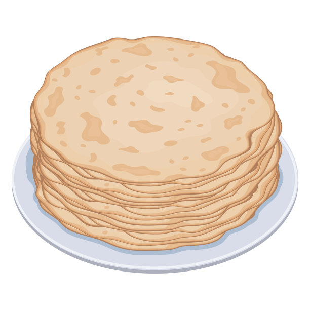 叠煎饼在盘子上，颜色矢量孤立卡通风格的插图图片下载