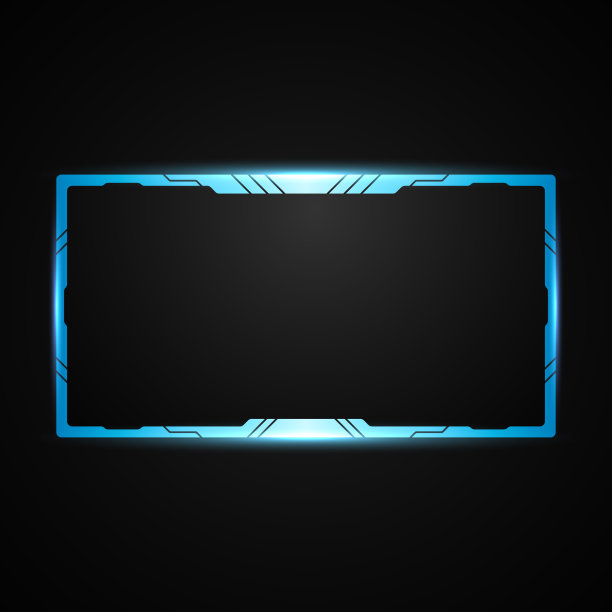 霓虹蓝色边界直播覆盖网络摄像头屏幕框架模板与辉光效果的视频广播图片下载