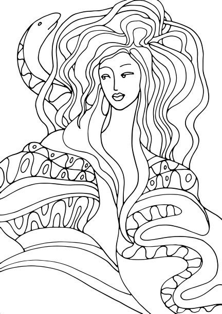 女性成人涂色书。涂鸦的女性形象。图片下载