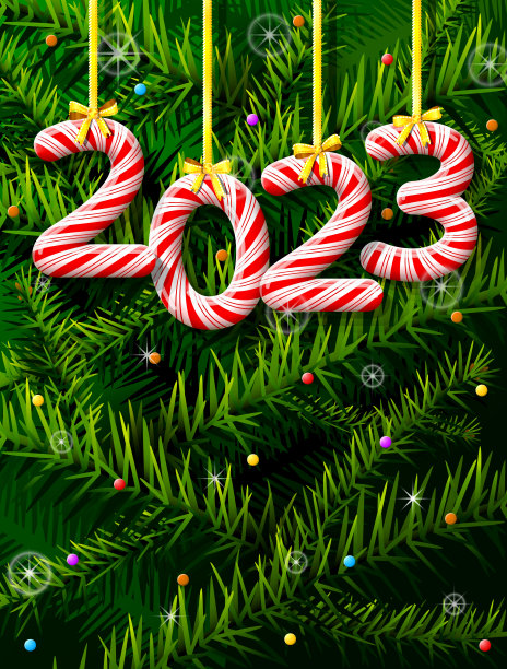 2023年，在松枝上装饰成棒棒糖的形状图片下载