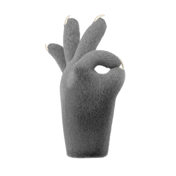 3d毛茸茸的狼手塑料卡通风格。图片下载