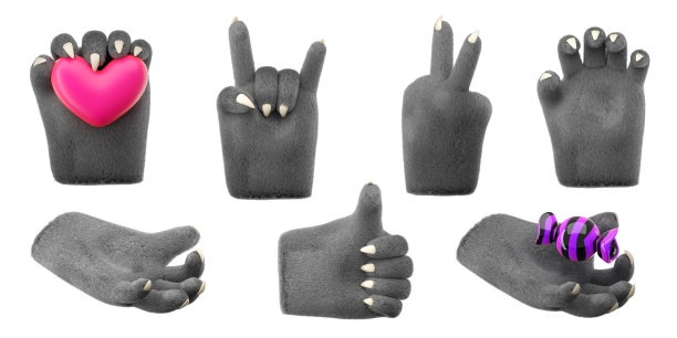 3d毛狼手套塑料卡通风格。图片下载