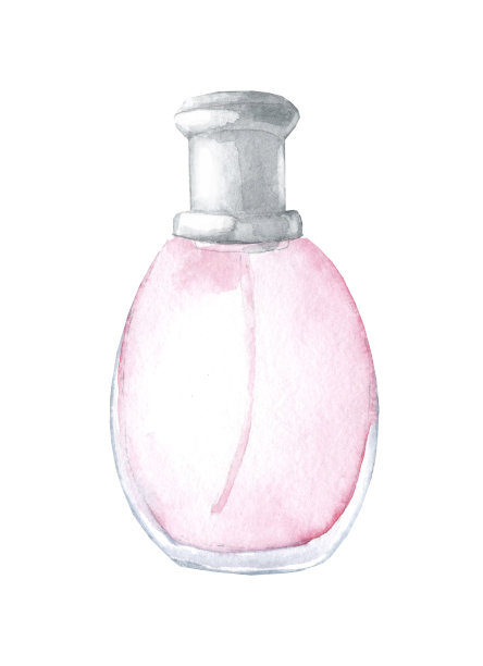 粉色玻璃香水瓶。水彩手绘插图图片下载