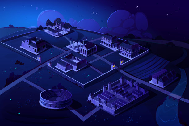 罗马等距景观，夜间古色古香的建筑图片下载