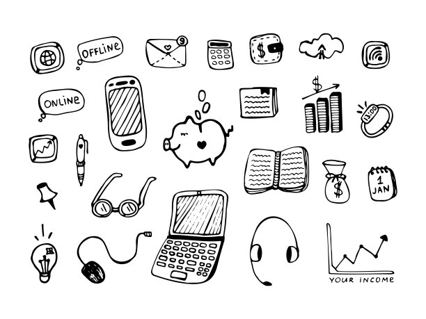 收入涂鸦，黑色轮廓套装图片下载