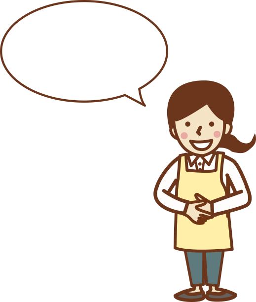 一个围着围裙的女人，双手交叉在胸前说话。副本的空间。图片下载