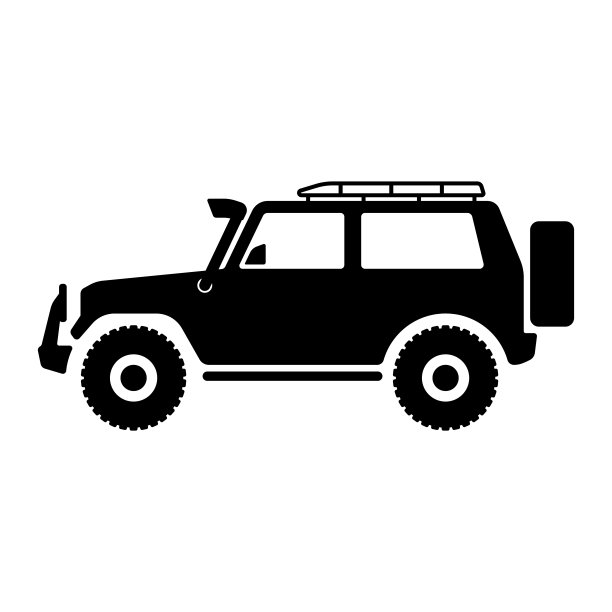 SUV图标。越野车辆。黑色的轮廓。侧视图。矢量简单的平面图形插图。白色背景上的孤立物体。隔离。图片下载