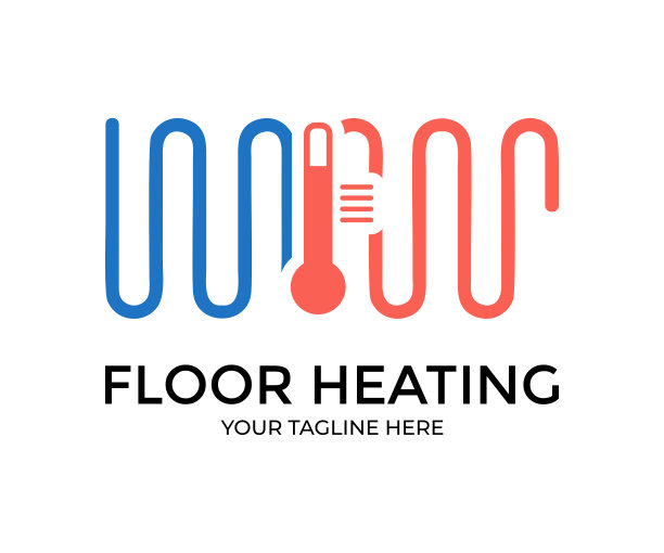 地暖系统，住宅地暖系统。图标辐射采暖地板。室内地暖管道。电气管道图标。矢量设计与插图。图片下载