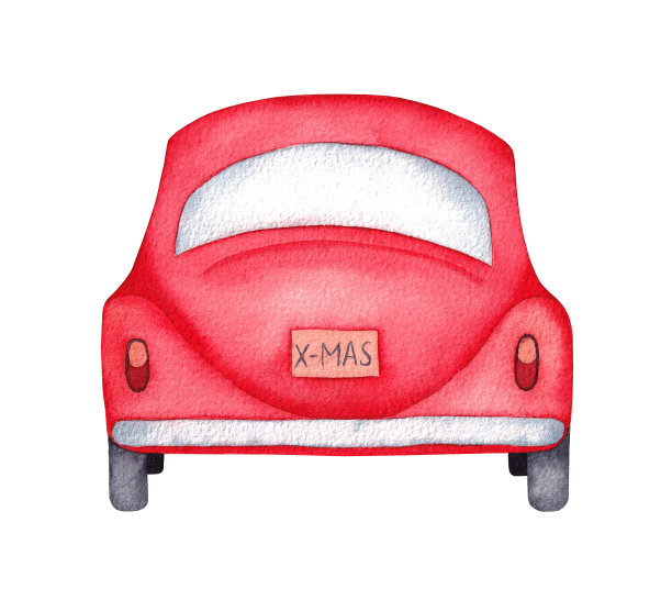 水彩红色的车。手绘插图孤立在白色背景图片下载