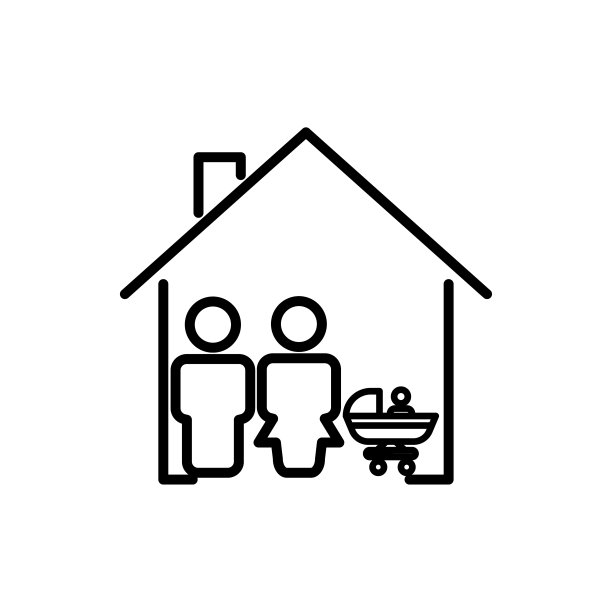 家庭行图标。父亲，母亲和婴儿在婴儿车与家。简单的设计可编辑。设计模板向量图片下载