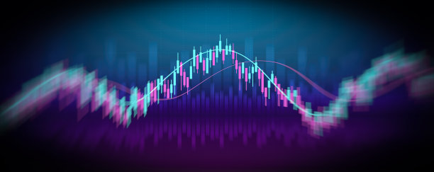 摘要金融图表与上升趋势线烛台图在股市霓虹灯颜色背景图片下载