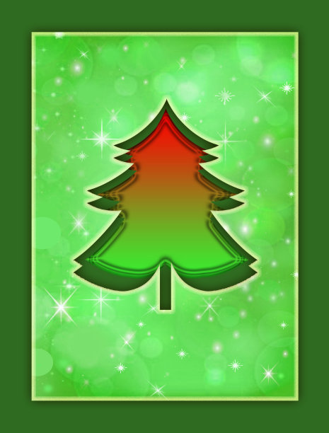 绿色背景的圣诞树上有星星和泡泡。图片下载