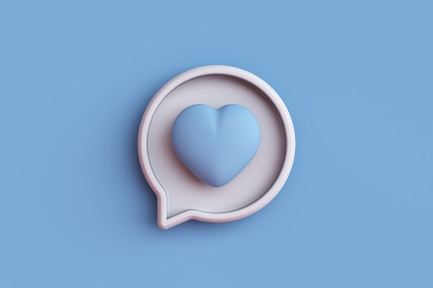 蓝色背景上有一颗心的语音气泡。图片下载