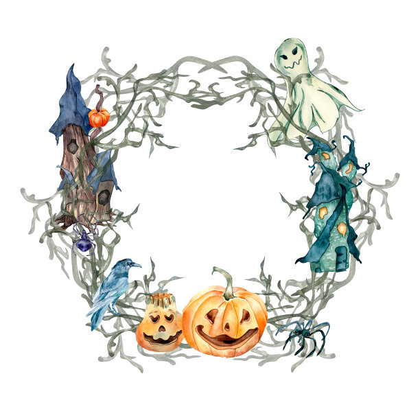 框架与分支水彩插图孤立的白色。图片下载