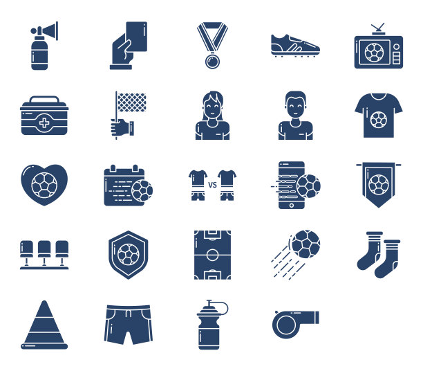 足球和足球游戏图标设置图片下载