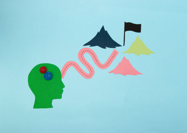 商业纸头认为，思考和创造一条通往商业世界之巅的道路，创意理念与山、纸工艺、平铺图片下载