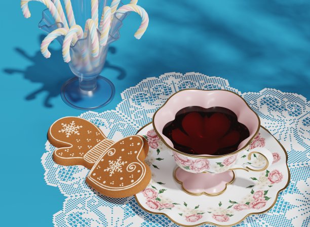 圣诞背景与复古茶杯图片下载