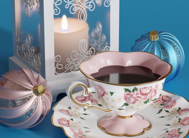 圣诞背景与复古茶杯图片下载