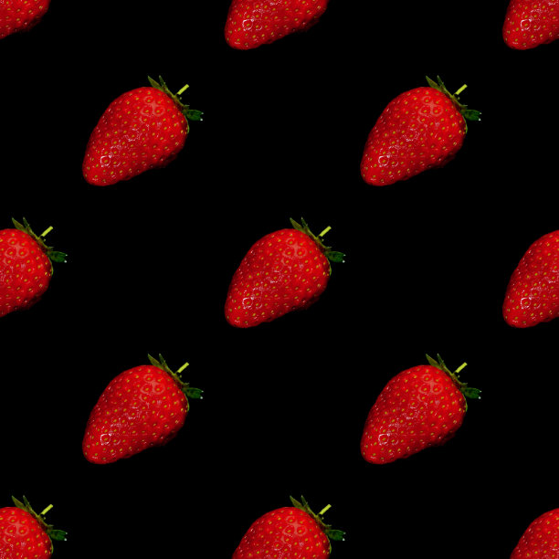 黑色背景上新鲜草莓的图案，俯视图图片下载